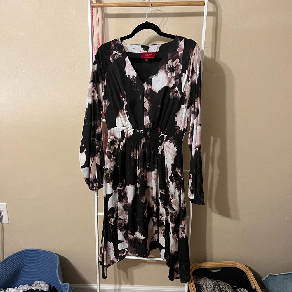 Jennifer Lopez Dark Floral Long Sleeve Dress Small
